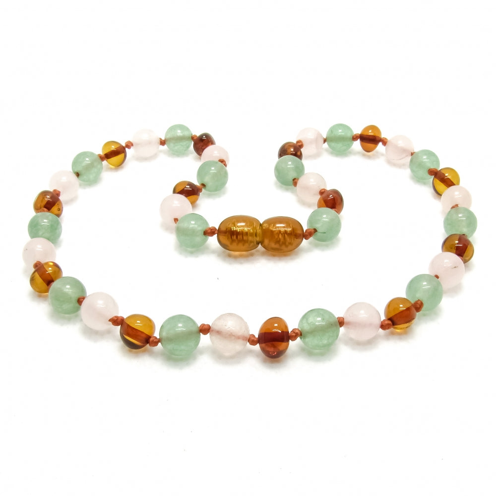 Wild Sun Barnsteen Ketting Baby / Peuter - 32 cm – Cognac / Aventurijn / Rozenkwarts
