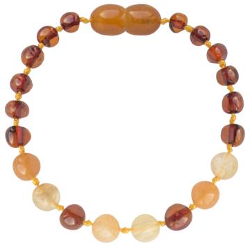 Wild Sun Barnsteen Armband Kind - 16,5 cm - Cognac / Aventurijn