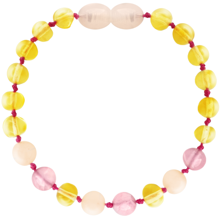 Wild Sun Barnsteen Armband Volwassene - 19 cm - Lemon / Rose Quartz / Pink Jade