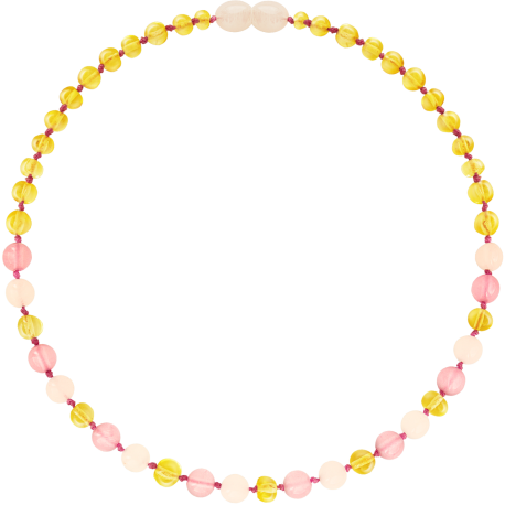 Wild Sun Barnsteen Ketting Baby / Peuter - 32 cm - Lemon / Rose Quartz / Pink Jade