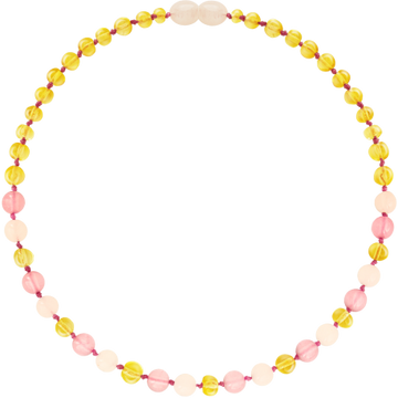 Wild Sun Barnsteen Ketting Baby / Peuter - 32 cm - Lemon / Rose Quartz / Pink Jade