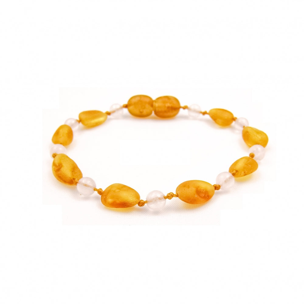Wild Sun Barnsteen Armband Kind – 16,5 cm - Beans - Honey / Rose Quartz