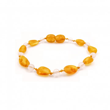 Wild Sun Barnsteen Armband Kind – 16,5 cm - Beans - Honey / Rose Quartz