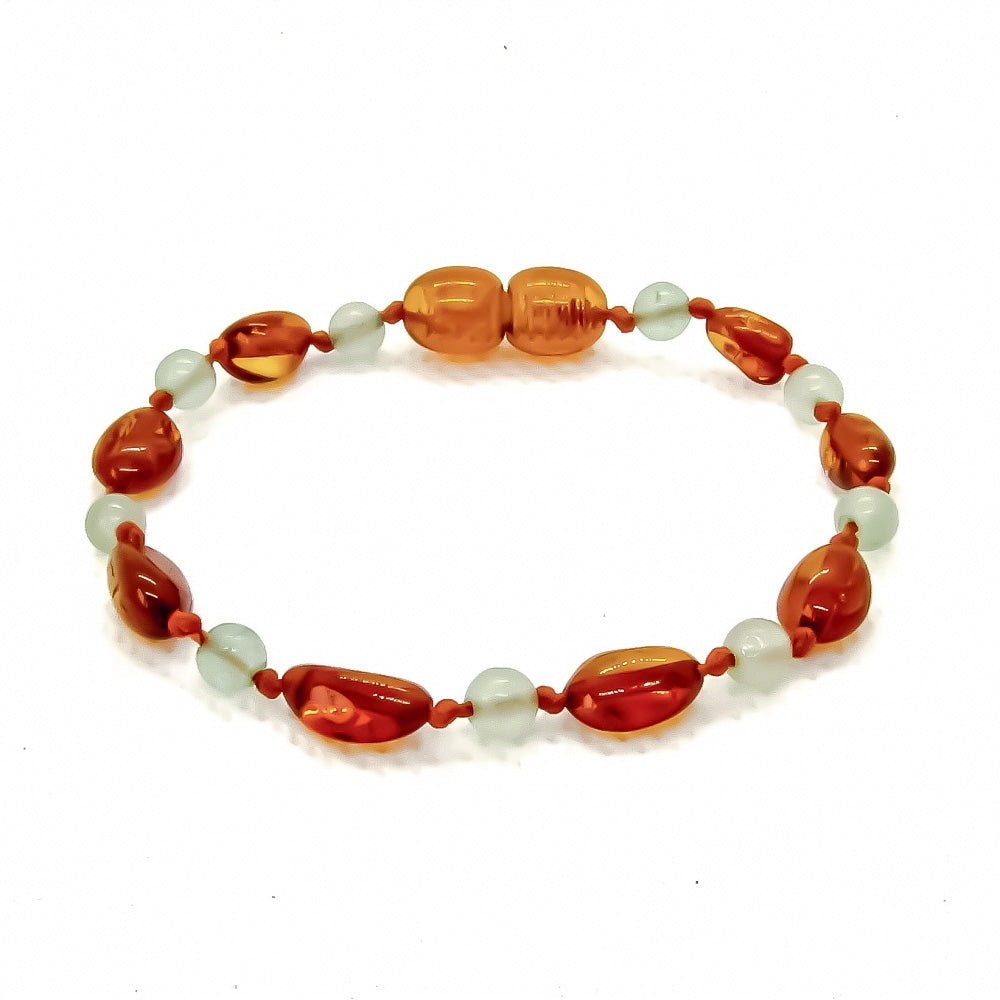 Wild Sun Barnsteen Armband Baby / Peuter - 14 cm - Beans - Cognac / Aventurijn groen