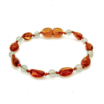 Wild Sun Barnsteen Armband Baby / Peuter - 14 cm - Beans - Cognac / Aventurijn groen