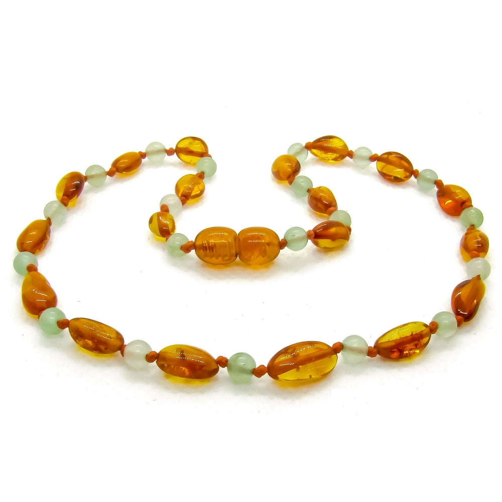 Wild Sun Barnsteen Ketting Kind – 36 cm – Beans - Cognac / Aventurijn groen